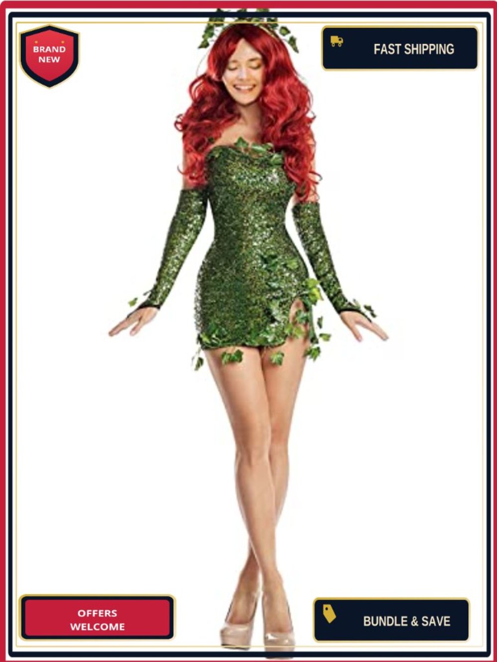 Sexy Poisonous Villain Cosplay Costume Dress Set Sequin Halloween